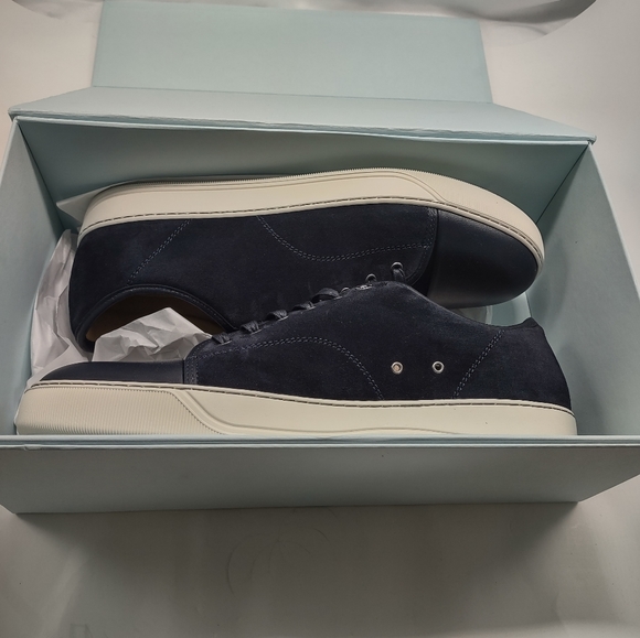 Lanvin Mens Sneakers DBB1 Navy Suede & Leather Cap Toe Low Top - Size 12 - Picture 11 of 14